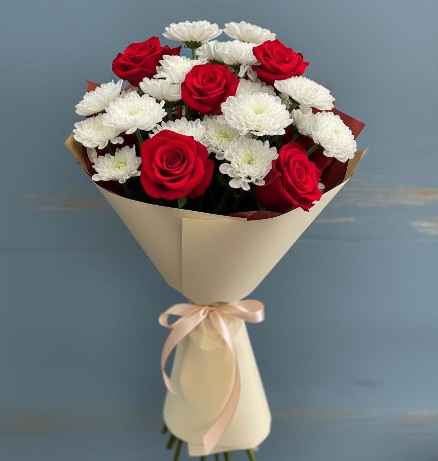 Букет цветов из: Розы и Хризантемы в Северск