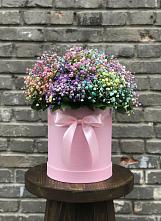 Цветочная композиция из Гипсофила и Розы в шляпной коробке в Северск