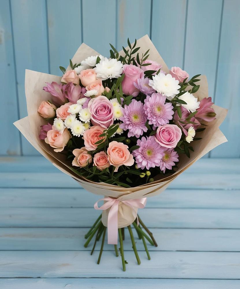 Букет цветов из: Хризантемы, Розы и Альстромерии в Северск