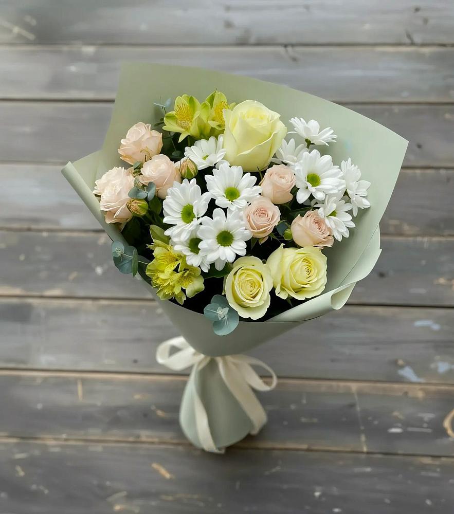 Букет цветов из: Альстромерии, Розы и Хризантемы в Северск