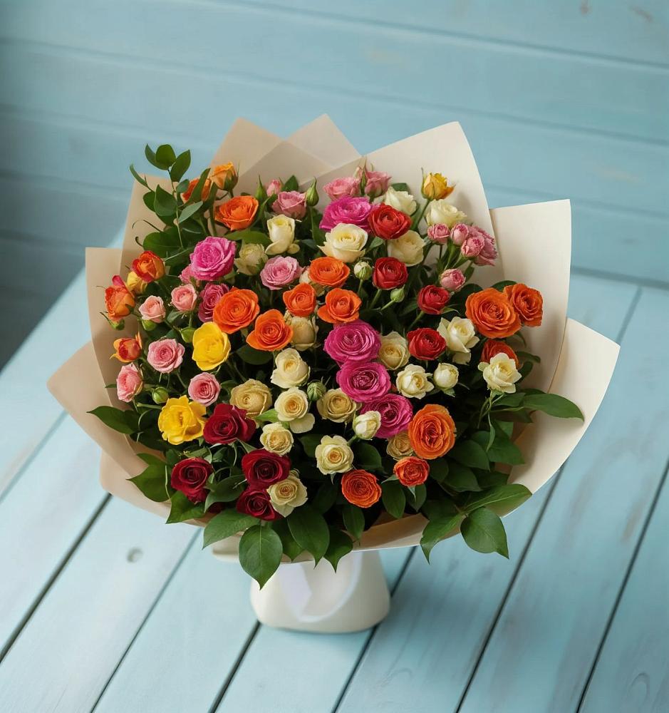Букет Микс из разноцветных кустовых роз в Северск