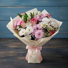 Букет цветов из:  Хризантемы, Альстромерии и Розы в Северск