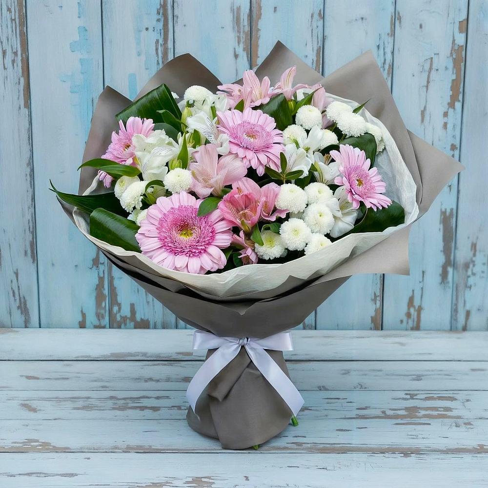 Букет цветов из: Герберы, Альстромерии и Хризантемы в Северск